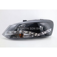 Volkswagen Polo 10- Black Projecor Headlamp w LED